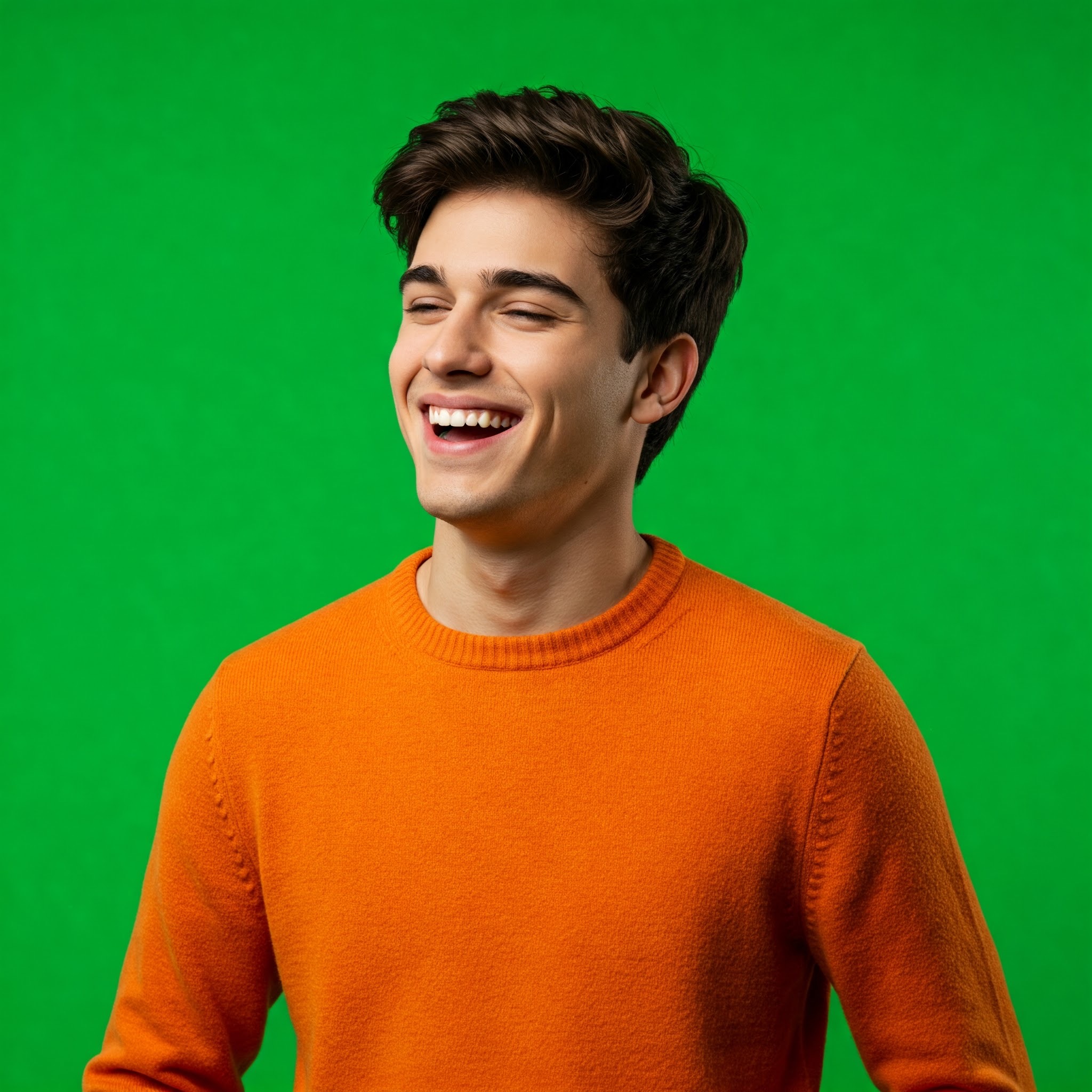 photo of Joyful Young Man Laughing Against Green Screen